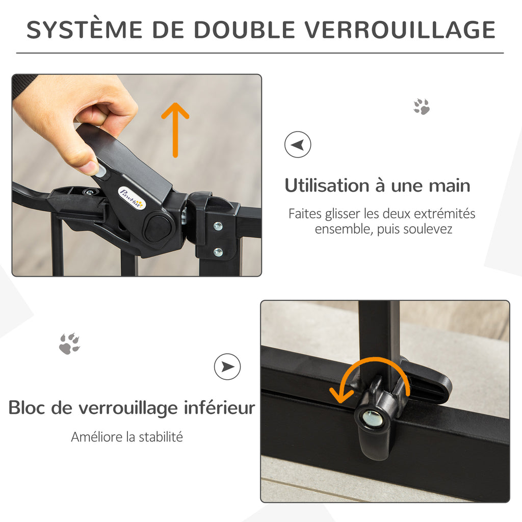 Lot de 2 barrières de sécurité animaux de 104H cm avec système de double verrouillage sans percage de 74 à 80 cm