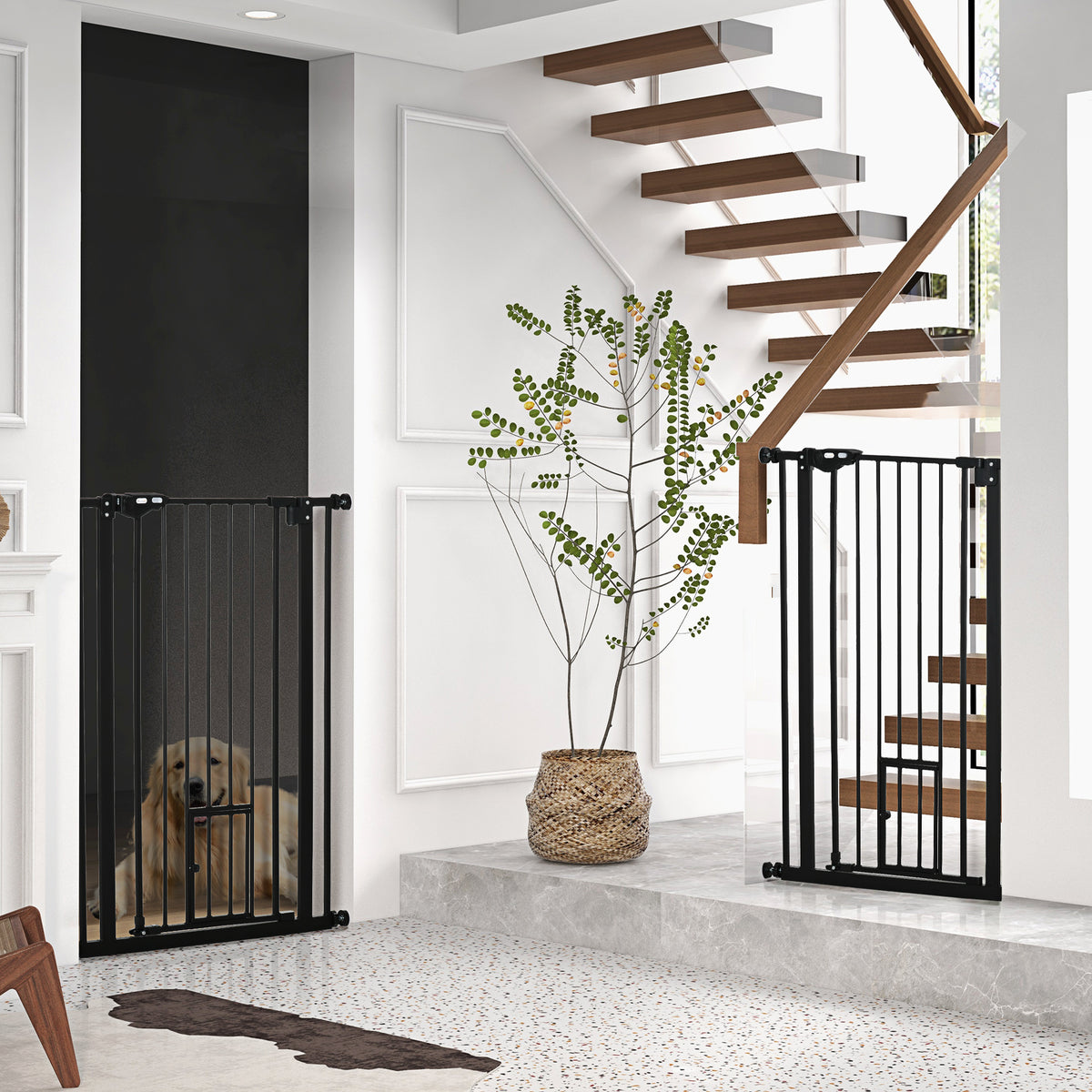 Lot de 2 barrières de sécurité animaux de 104H cm avec système de double verrouillage sans percage de 74 à 80 cm