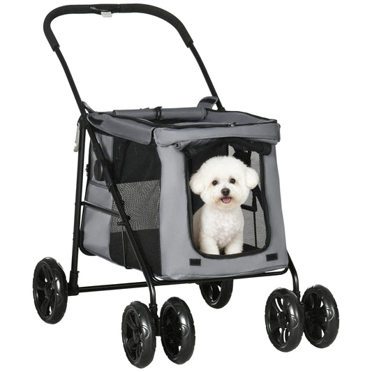 Poussette pliable animaux chien chat coussin inclus roues avec frein tissu 600D Oxford 102 x 62 x 105 cm gris-0